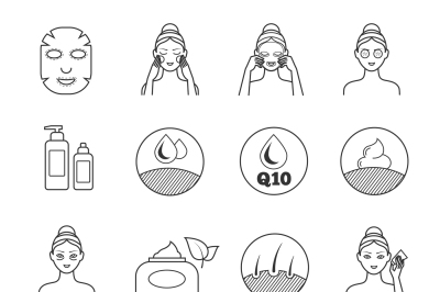 Skin care vector icons. Prevention of aging and eliminating of wrinkle