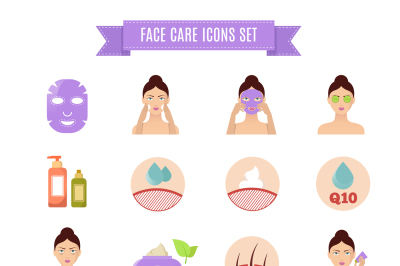 Healthy skin and care vector flat icons