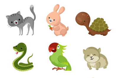 Pets domestic animals vector flat icons