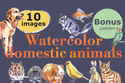 Watercolor vector domestic animals