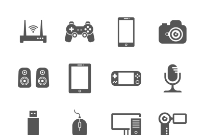 Computer gadgets and handheld digital device vector icons