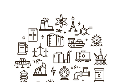 Energy, power and fuel vector line icons