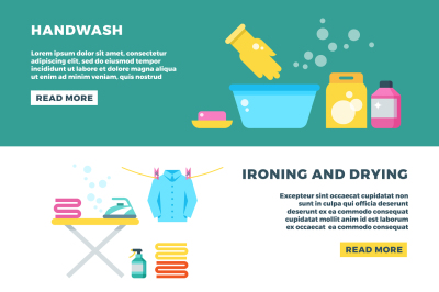 Washing and drying clothes&2C; laundry service vector advertising banner