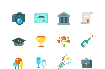 Graduate, student party college graduation vector flat icons