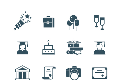 Student achievement and high school graduation vector icons