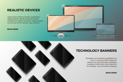 Advertising vector banners with computer screen&2C; laptop and smartphone