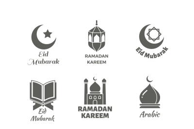 Arabic muslim vector logo set. Islamic spiritual labels