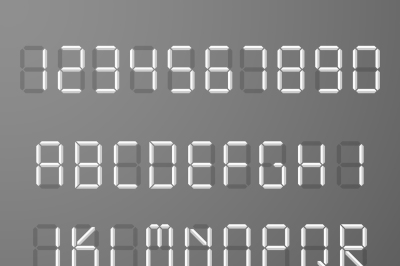 Digital 3d display time numbers and letters vector set