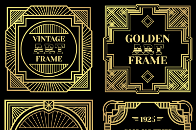 Luxury poster vector design with gold frames in art deco old classic s