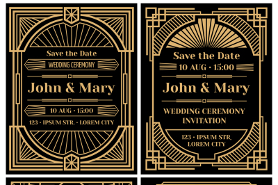 Modern wedding invitation vector mockup in classic art deco retro styl