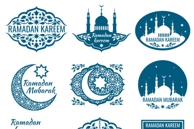 Ramadan kareem vector labels. Vintage badges with arabian islamic call