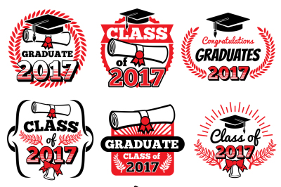 High school and college graduation, off to school vector logos and lab