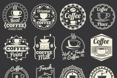 Vintage coffee shop and cafe logos, badges and labels