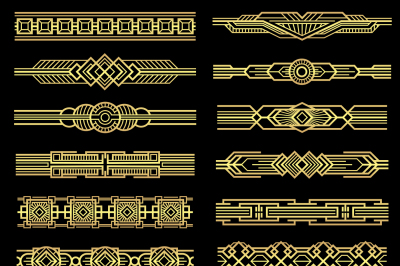 Art deco vector line borders set in 1920s graphic style