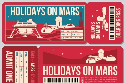 Travel voucher vector ticket. Holiday on Mars promo action