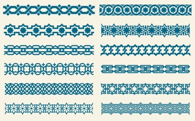 Islamic ornaments link seamless vector decorative borders