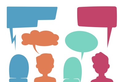 People heads with speech bubbles. Feedback and forum discussion vector