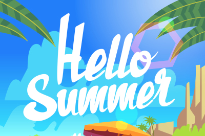 Summer holiday vector background with sea beach and relaxing people