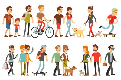 Women and men in various lifestyles. Cartoon characters vector set