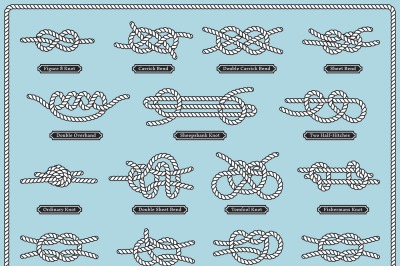 Sailing rope knots. Vector set of nautical design elements