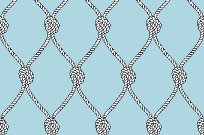 Marine rope fishnet with knots seamless vector background. Nautical re