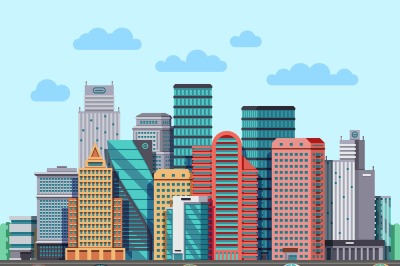 City buildings panorama. Urban architecture vector cityscape backgroun