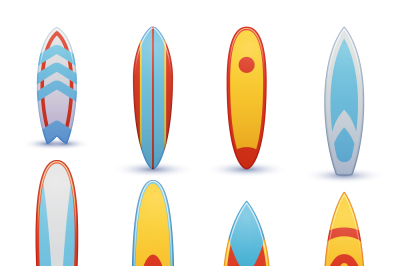 Vintage surfboards with cool graphic design vector set