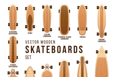 Different skateboard types vector templates set