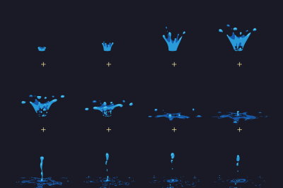 Cartoon vector water splash with drops fx animation frames sprite shee
