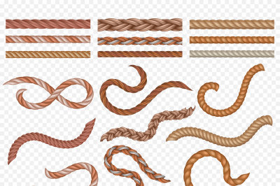 Realistic seamless rope and nautical cables vector set
