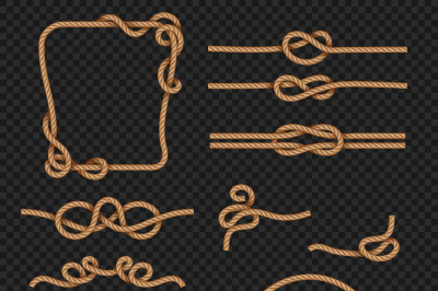 Rope border and frames with knots vector marine design elements