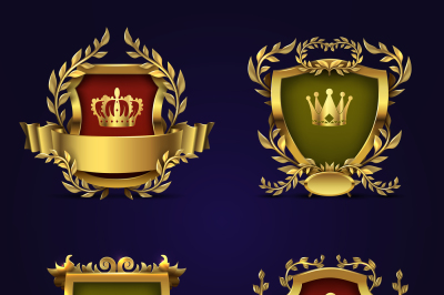 Royal heraldic vector emblems in victorian style with golden crown&2C; sh