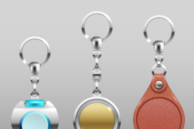 Realistic keychains. Vector car key holders set