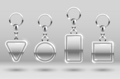 Silver keychains in different shapes for house door vector templates