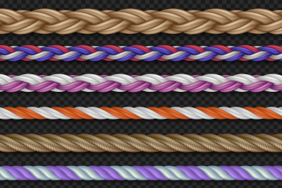 Seamless vector straight ropes and strings isolated on transparent bac