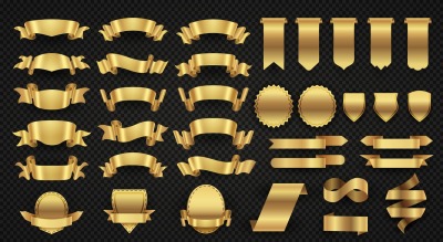 Wrapping gold banner ribbons&2C; elegant golden design elements