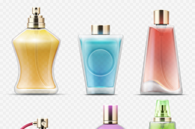 Perfume gift glass bottles isolated on transparent background vector i