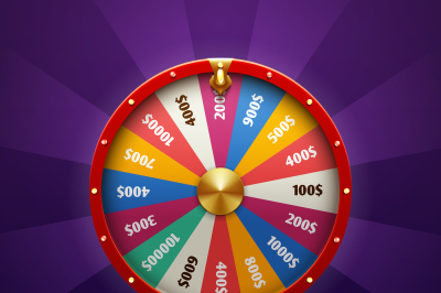 Realistic 3d spinning fortune wheel, lucky roulette vector illustratio