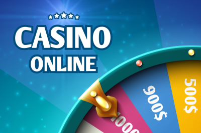 Internet casino marketing vector background with spinning fortune whee