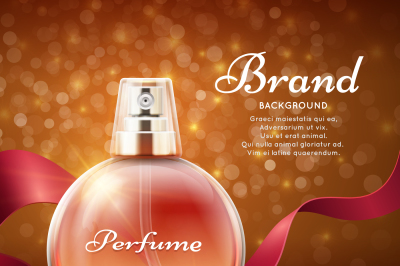 Aroma sweet perfume with red silk ribbon romantic gift vector backgrou