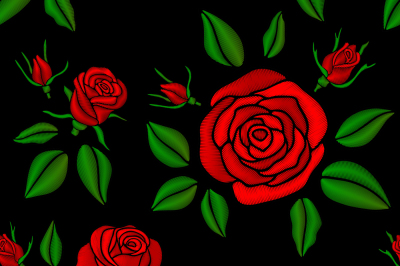 Embroidered red rose flowers vector vintage seamless floral pattern fo