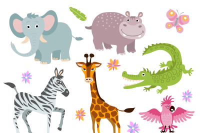 Cartoon cute african savanna animals vector set