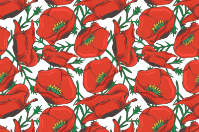 Red poppy seamles pattern design - floral fashion seamless texture