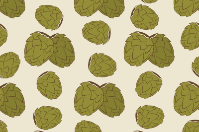 Green hop seamless pattern design - vintage texture with hand drawn ho