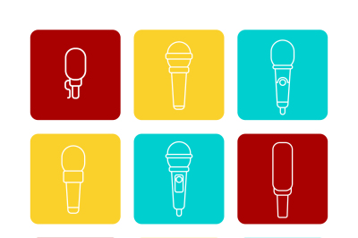 White microphone line icons set