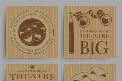 Vintage theatre cards collection with theatre symbols