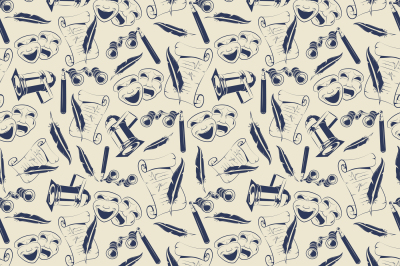 Vintage theatre seamless pattern design with masks