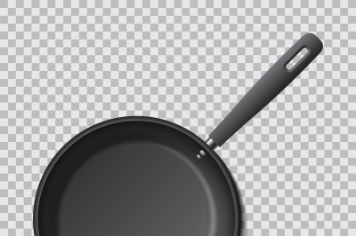 Steel empty frying pan isolated. Realistic vector mockup