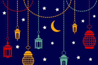 Ramadan Kareem celebration vector background with arabic lanterns. Isl