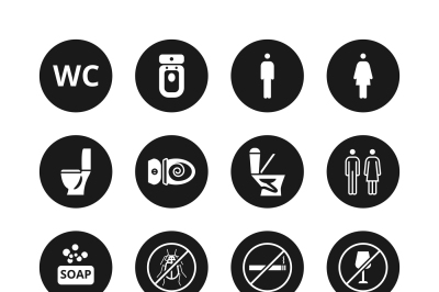 Public toilet vector icons. Wc restroom simple symbols